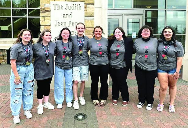 Team members include (left to right): Sayla Hall, Aryah Tackett, Nazik Saitbekova, Carter Clark, Haylee Dickerson, Abbie Wigley, Natalie Kirkley and Rachael Vandiver. 