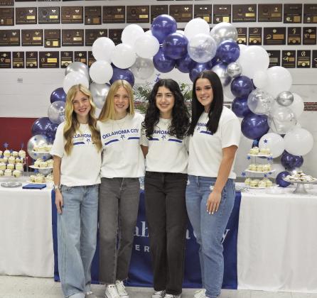 Kenzi Readnour, Keira Readnour, Bella Gutierrez and Hannah Raper celebrated signing letters of intent on March 6 to join the track and field program at Oklahoma City University. News Star photo by Chris Mackey