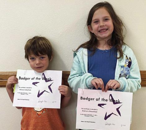 ECP Badgers of the Week William Satterfield and Adalynn Brassfield. Photo courtesy of ECP Elementary School.