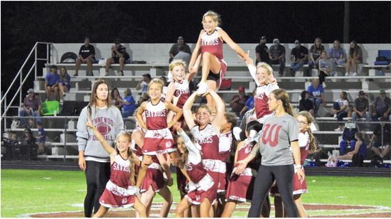 The Wynnewood Youth League cheerleading squad took over the halftime show Friday night with some amazing stunts. News Star photo by Chris Mackey