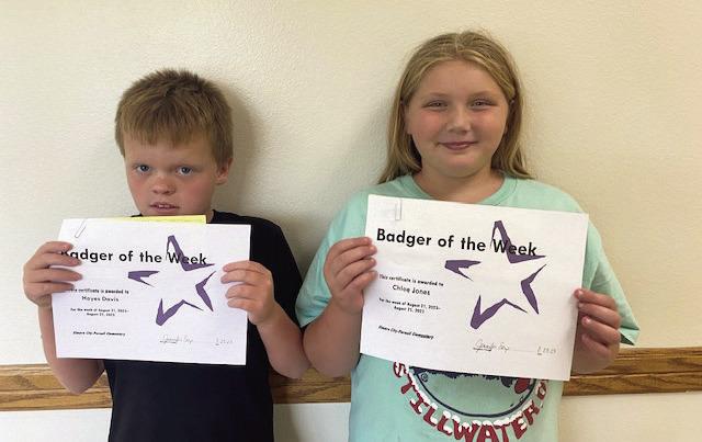 Badgers of the Week for Aug. 14-18 are Hayes Davis and Chloe Jones. Hayes is in Mrs. McConnell's class, and Chloe is in Mrs. Huebner's class. EC-P schools would like to thank Danny and Nancy Dill for sponsoring the Badgers of the Week. Courtesy photo