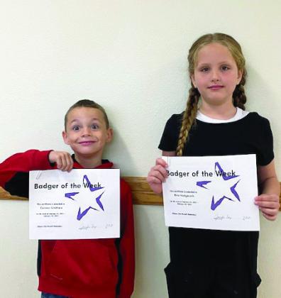 The Elmore City-Pernell Elementary School Badgers of the Week for the week of Feb. 24 are Connor Smithers and Bria Hedgecoth. Conner is in Mrs. Ferris' class, and Bria is in Mrs. McConnell's class. Courtesy photo