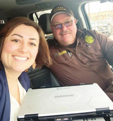 Sen. Jessica Garvin with Oklahoma Highway Patrol (OHP) Trooper Lyle Lubbers, who has been with the OHP for 27 years where he serves in Troop S, the commercial vehicle enforcement unit.