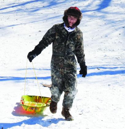 Pauls Valley's Dewberry Park on South Walnut Street was a popular sledding spot this week.