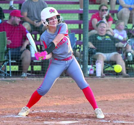 Pauls Valley’s Lily Rowland waits on a pitch during the Lady Panthers win at Wacker Park Fields Tuesday. News Star photo by Mike Arie