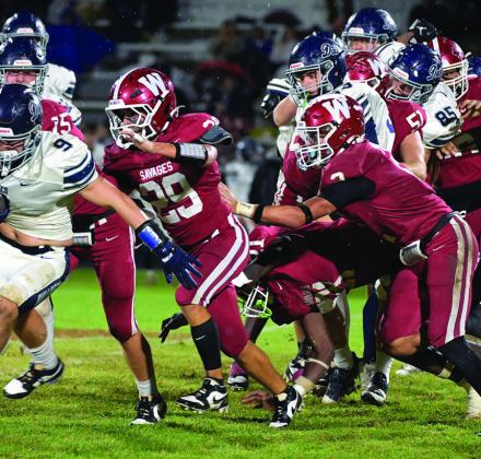 The Wynnewood Savages moved into second place in District A-I-2 after a decisive 41-12 win against Minco last week. Photo by Don Coffey