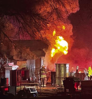 Maysville fire crews were called to a house fire in the 900 block of Lollar Drive around 7 p.m. Saturday night. The homeowner was not injured in the fire, according to reports, but the home was a total loss. Photo courtesy of Kurt Widmer