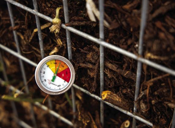Compost must reach a temperature of 140 degrees or higher to break down properly. Photo by Todd Johnson, OSU Agriculture