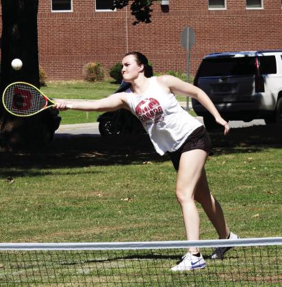 MaryBeth Heskett concentrates on returning a serve during Saturday’s Wimbley in the Valley. News Star photo by Chris Mackey