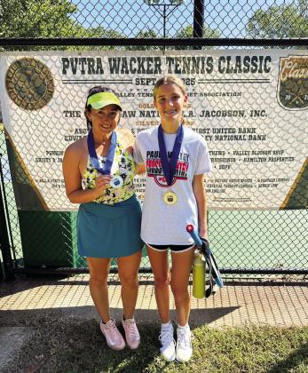 Doubles winners at PVTRA's Wacker Tennis Classic Sept. 27 included Women's Open Division champs Meagan Ocanas (left), of Dallas, and Ava Patton (right), of Pauls Valley. Photo courtesy of PVTRA