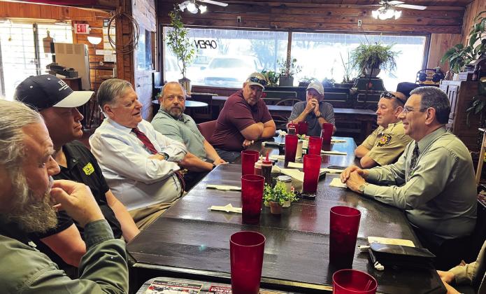Congressman Tom Cole met with county leaders over lunch at Community Cafe in Pauls Valley Monday. Representatives of Garvin County Emergency Management, the Sheriff’s Office and Garvin County District 3 visited with Cole about issues affecting the county and discussed current events in Washington, D.C.