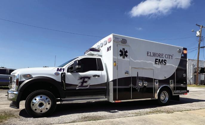 Elmore City’s newest ambulance arrived at the town’s EMS station last week. A second ambulance is expected to arrive later this year. News Star photo by Suzanne Mackey
