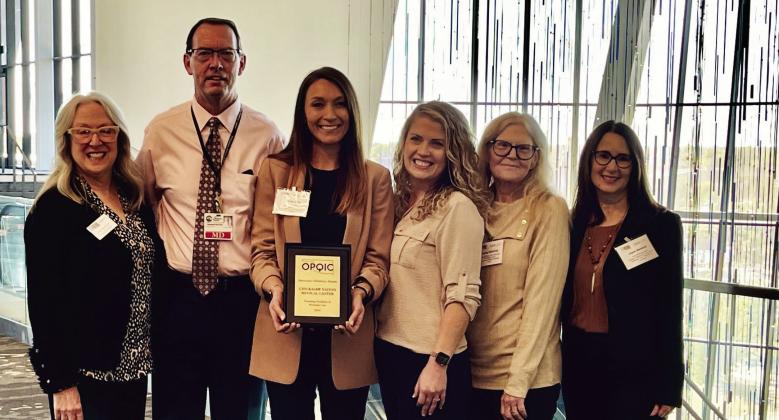 From left to right: Barbara O’Brien, President of OPQIC; Dr. Richard McClain, Chief of Obstetrics CNMC; Ashley Kreis, OB Manager CNMC; Mallory Henderson, OB Assistant Manager CNMC; Kathy Gilchrist, Quality RN CNMC; Joyce Marshall, Oklahoma State Department of Health