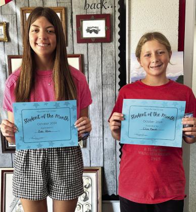 Maysville students Addi Allen and Elise Beach were recently recognized as October Students of the Month. Allen is this month's high school student of month and Beach is the junior high student of the month. Courtesy photo.