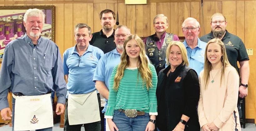 Garvin County 4-H member Karlie Koesler of Pauls Valley, 4-H Director Melissa Koesler, and Ryan Burch of Elmore City 4-H accepted fundraising award checks from Garvin County Masonic Lodges this week.