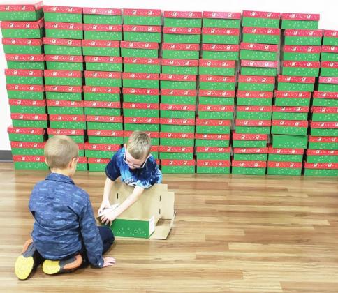 Operation Christmas Child boxes assembled by Trinity Baptist Church's children's ministry