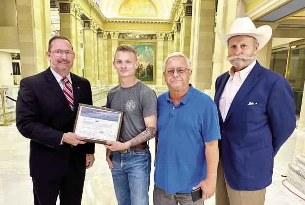 Pictured left to right: USDA Rural Development Oklahoma State Director Kenneth Corn; Elmore City EMT Kane Helton; J.R. McCaskill, Elmore City grants and project coordinator; and Steve Carson, field representative for U.S. Sen. James Lankford’s office.