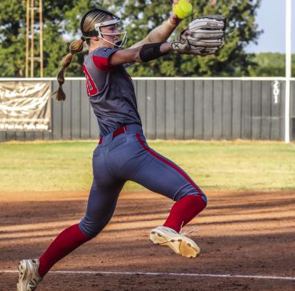 Pauls Valley’s Raegan Close pitched her 100th strikeout of the season Monday as the Lady Panthers defeated Sulphur 8-2. The Lady Panthers finished their season this week at the regional tournament, tying the schools’ single-season win record with their 26th win of the year. See page 10 for a full recap. Photo by Josh Smith