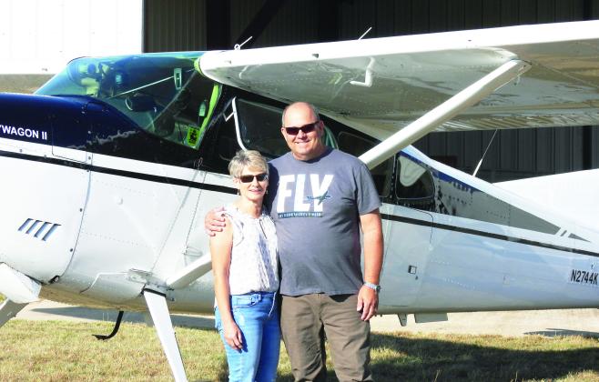 Greg and Nancy Lucas of Elmore City were the first to reach the top designation in the Fly Oklahoma Passport Program, flying into 109 Oklahoma airports in August and September.