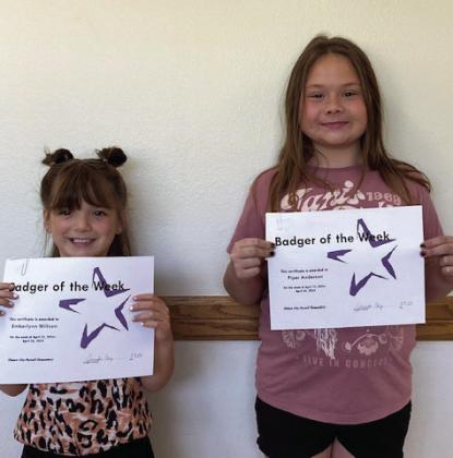 Emberlynn Willson and Piper Anderson were ECP Elementary Badgers of the Week for the week of April 22, 2024. Emberlynn (left) is from Mrs. Ferris' class, and Piper is from Mrs. Castner's class. Photo courtesy of Jennifer Earp.