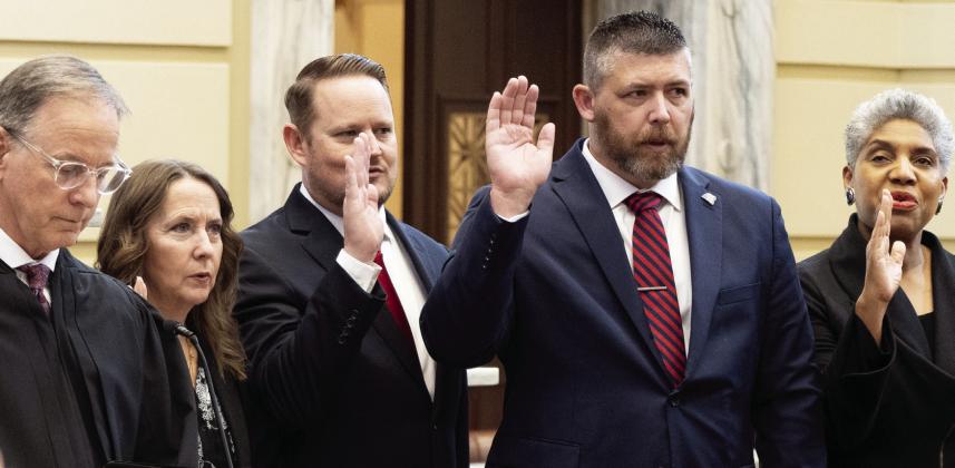 Sen. Jonathan Wingard, R-Ada, (pictured second from right) was sworn into the Oklahoma Senate Wednesday during a ceremony at the state Capitol.