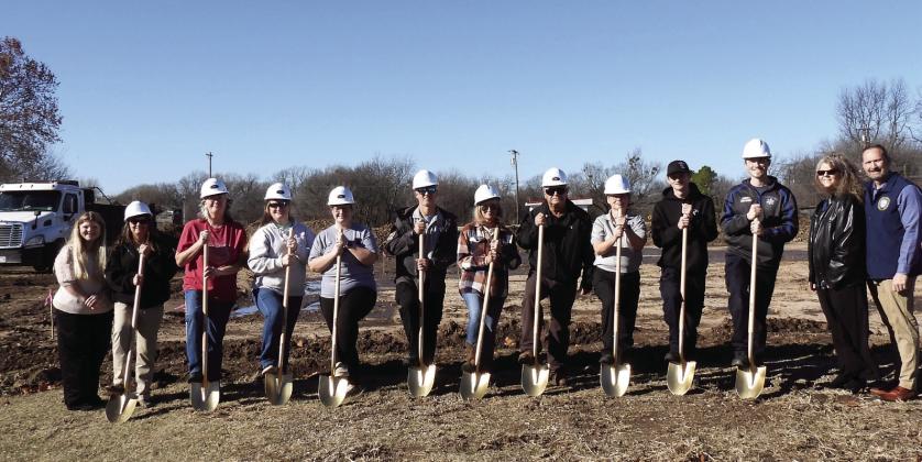 Elmore City officials, EMS staff and representatives from USDA’s Rural Development broke ground on a new Elmore City EMS building Monday morning. News Star photo by Suzanne Mackey
