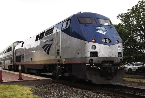 The Heartland Flyer pulls into the Norman Station, Sunday, Aug. 6, 2023. (Photo by Kyle Phillips/For Oklahoma Voice)