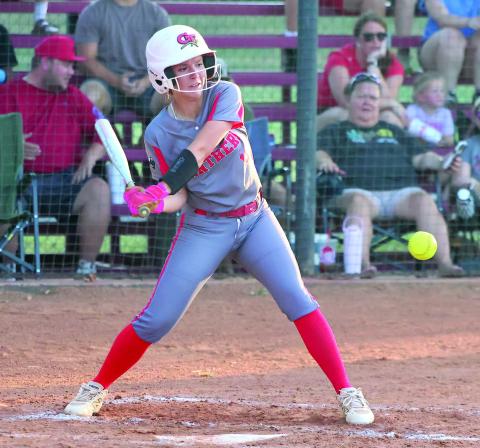 Pauls Valley’s Lily Rowland waits on a pitch during the Lady Panthers win at Wacker Park Fields Tuesday. News Star photo by Mike Arie