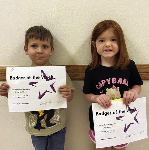 The Elmore City-Pernell Elementary School Badgers of the Week for April 13 are King Smithers and Lily Maddox. Both students are in Mrs. Watson's class. Courtesy photo