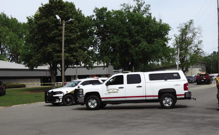 Emergency vehicles blocked the road in front of Pauls Valley High School Tuesday afternoon, as multiple agencies responded to reports of a shooting at the school.