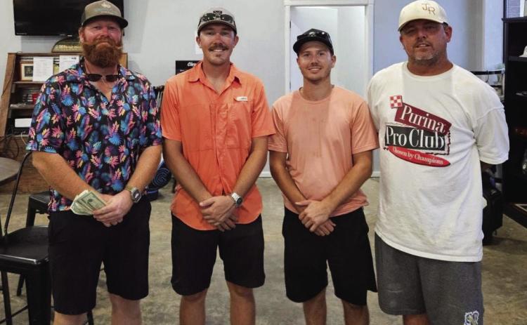 Dalton Wilcox, Cash Dowers, Duke Davenport and Jason Ratchford won the Thursday Night Scramble at Pauls Valley Municipal Golf Course Aug. 1. Photo courtesy of Dean Browning