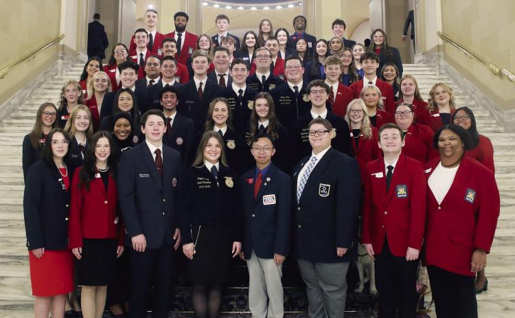 Oklahoma CareerTech student organization state officers gathered at the state Capitol on Feb. 25, 2025, for CTSO Day at the Capitol. Courtesy photo.