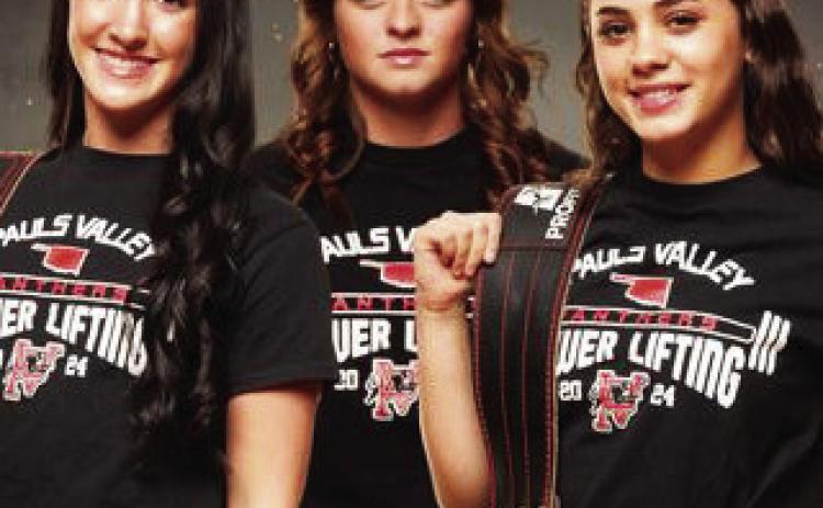 PV girls' powerlifters Macy Peck, Keylee Patchell and Jaida Seabolt.