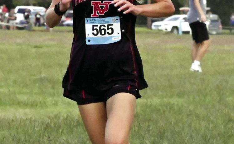 Pauls Valley’s Kenzi Readnour placed first in the high school girls’ 2-mile run with a time of 11:59.72 at Waurika on Tuesday afternoon. News Star photo by Don Coffey