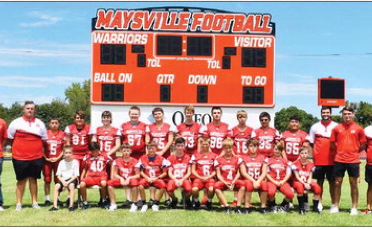 The Maysville junior high football team started the season with a victory over Fox, 14-6, Sept. 5. The Warriors will take on Paoli for their second game of the season next Monday. Photo courtesy of Macey Arnold