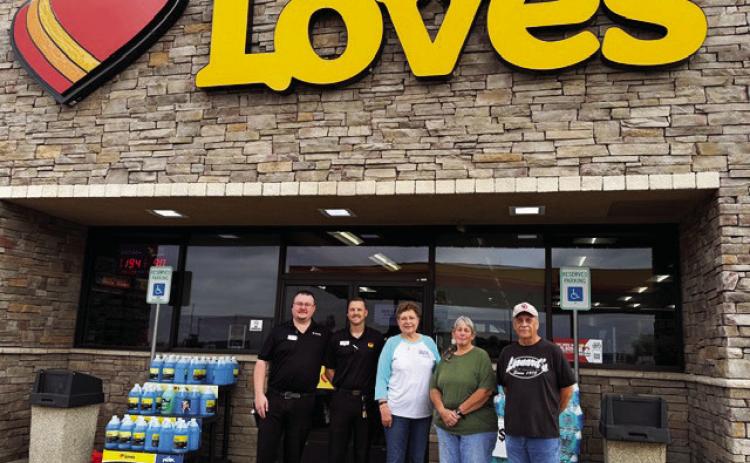The Pauls Valley Samaritans recently received a $1,000 grant from Pauls Valley Love’s Travel Stop to purchase protein products for the pantry. Pictured (l-r) are Llogan Lewis, General Manager; Parker Hughes, Operations Manager; and Samaritans, Lorraine Walker, Pam Spaeth and Gary Gibson. Courtesy photo