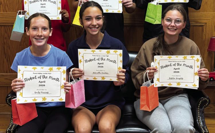 PVJH April Students of the Month are (front row, l-r) Emily Murray, Gabriella Sanchez, Katelin Doughty (back row, l-r) Roscoe Copenhaver, Christian Stockman and Vincent Louis. Courtesy photo