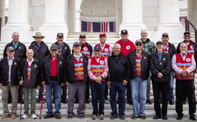 Chickasaw veterans recently visited several war memorials and other sites in Washington, D.C., as part of the Chickasaw Elder Veterans Trip. Back row, from left: Donald Harris, Delmer Brewer, Robert Lair, Gary Tomshack, David Keel, Jim Seawright, Michael Slater, Kenneth Horton and Bobbie Johnson. Front row, from left: Robert Cobb, Allen Keenan, Stewart Johnson Sr., Billy Jordan, George DeGraff Jr., Samuel Crow, Kenneth Harrington, Richard Burkett and Lonnie Lawson. Courtesy photo