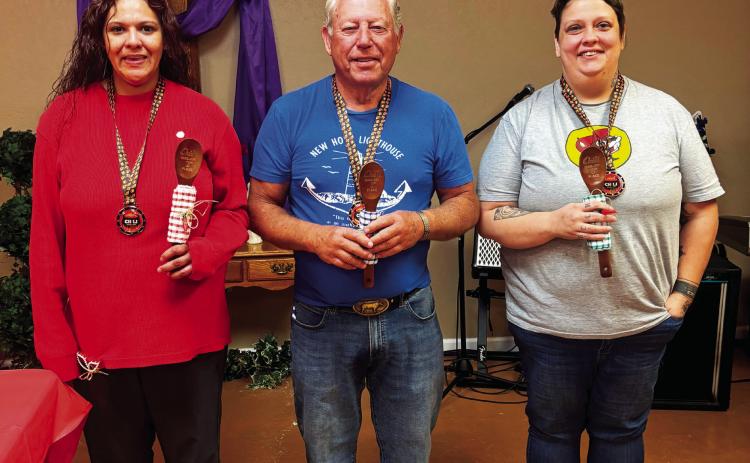 Richard Atzbach (center) was named Chili Champion at New Hope Lighthouse Church's annual Chili Cookoff and Dessert Auction March 7. Chelsea Layne (left) took second place and Jessica Rinehart (right) was awarded third. Photo Courtesy of Connie Atzbach
