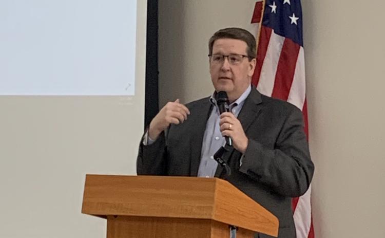 Senate Floor Leader Greg McCortney speaking at Friday's Legislative Luncheon in Pauls Valley.