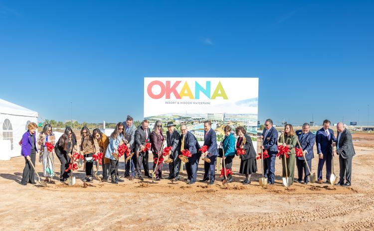 Chickasaw Nation Governor Bill Anoatubby, center with hat, leads Oct. 31 groundbreaking ceremonies for OKANA Resort & Indoor Waterpark, a major resort-style development adjacent to the First Americans Museum, Oklahoma City. The resort will be a $400 million tourist destination designed to continue the momentum of economic development in Oklahoma City.