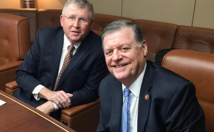 Oklahoma Congressman Frank Lucas congratulating Oklahoma Congressman Tom Cole upon being appointed to become chairman of the House Committee on Appropriations. Courtesy photo