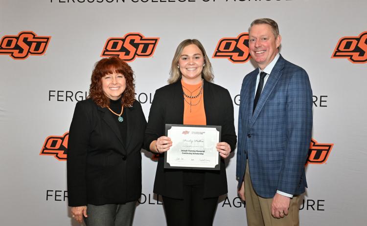 Dr. Cynda Clary, associate dean, Ferguson College of Agriculture, Presley Pullen, Dr. Jayson Lusk, vice president and dean, OSU Agriculture. Courtesy photo