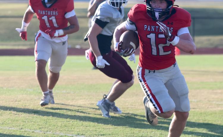 The Pauls Valley Panthers had their moments in Friday night’s scrimmage with Ada. The Panthers are gearing up for their season opener September 4 at Dickson. Photo by Mike Arie
