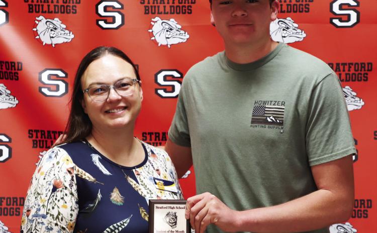 Brock Barnum was recently named March Student of the Month at Stratford High School. Barnum is the son of Mitchell and Jessica Barnum. His award was presented by Tonya Dial with BancFirst, a sponsor of the Student of the Month program. Courtesy photo