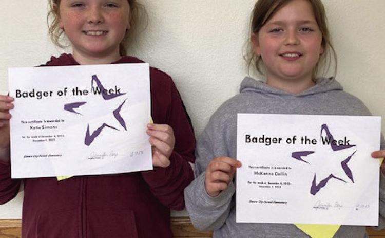 Elmore City-Pernell Elementary Badgers of the Week for Dec. 4-8 are Katie Simons (left) and McKenna Dellin. Both young ladies are in Mrs. Foster’s class. Photo courtesy of Jennifer Earp