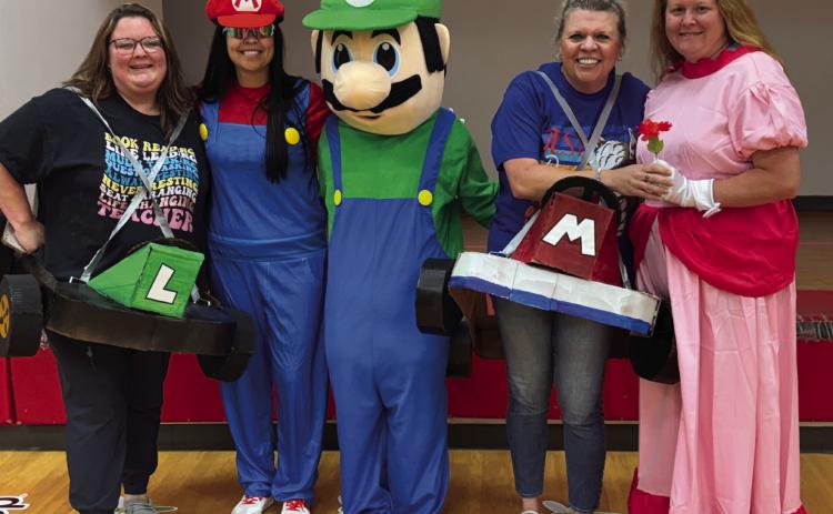 Maysville Elementary School faculty and staff surprised the kids with a Mario theme to gear up for state testing. Each morning the teachers dressed up as Mario characters and had races in the multi-purpose building to encourage the kids to do their best on state mandated tests. Courtesy photo