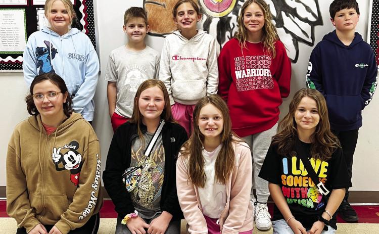 Maysville Elementary students in Mrs. Ray‘s fifth grade class who earned 100% of their accelerated reader points for the third nine weeks are (back row, from left) Maggie Anderson, Anthony Bittle, Khloi Crawford, Coty Ferguson, James Gamble. Front row, left to right are Neveah Hayes, Bella Holbert, Makynna Kesler, Aurora Seaman. Photo courtesy of Heather Ivey