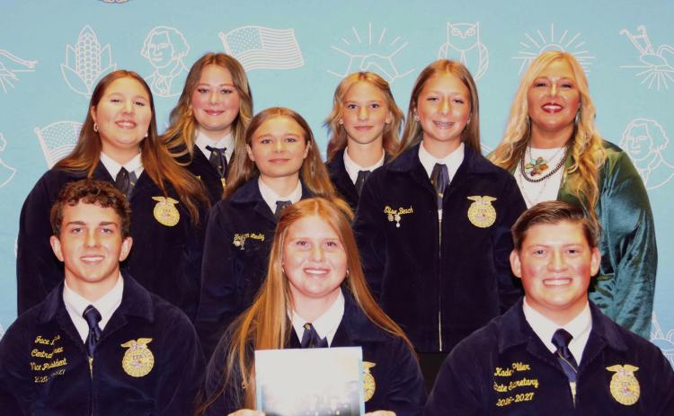 Maysville FFA officers recently attended the COLT conference in Norman. The conference was led by State FFA Officers, which include Central Area Vice President Jace Myers, of Perkins-Tryon (front left) and State Secretary Kaden Pillar, of Purcell (front right). Courtesy photo