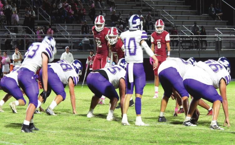 Badger Tyler Martin surveys the Savages’ defense in their win over District A-4 Wynnewood, 48-20. Photo by Chris Mackey